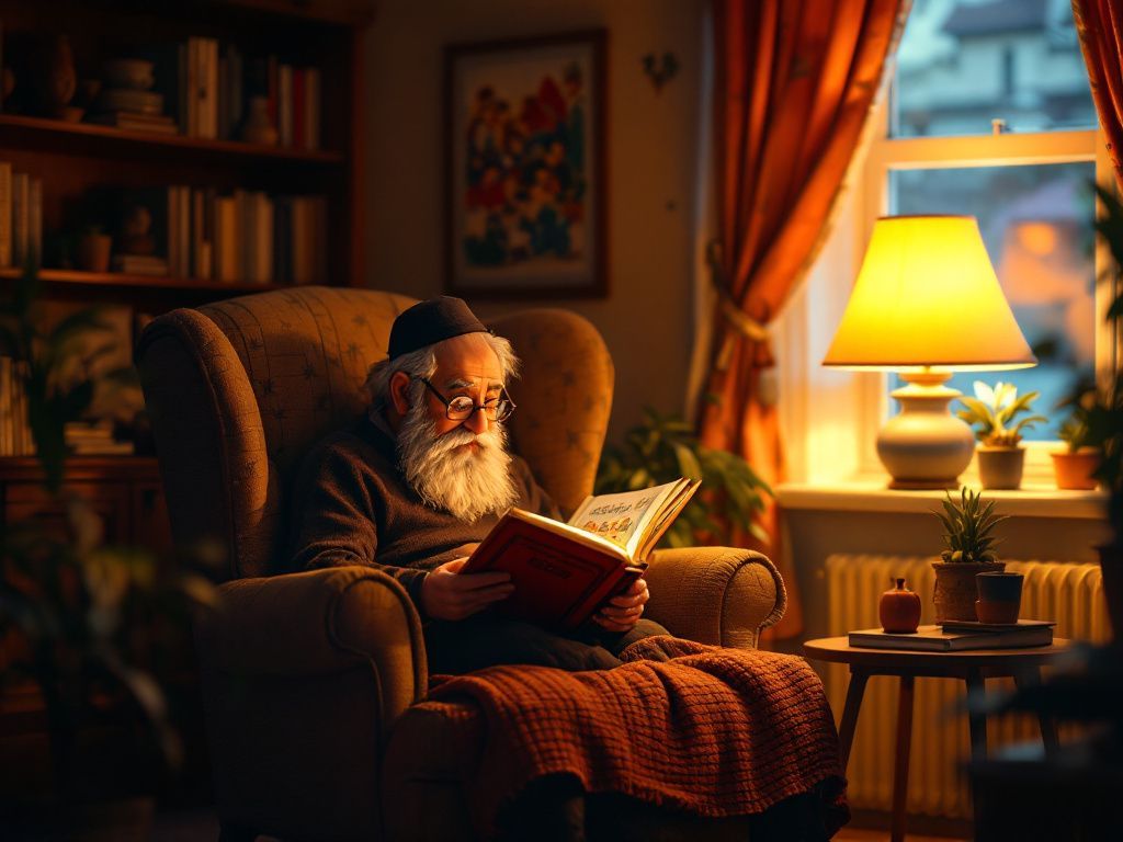 Cozy reading nook with a Shalom Tales book
